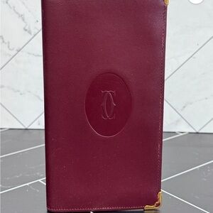 Cartier Maroon Leather Long Wallet with Gold Corners